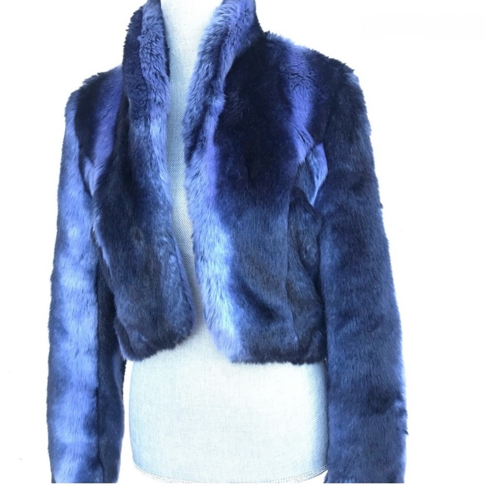 MINKPINK Dark Blue Faux Fur Cropped Jacket Size S